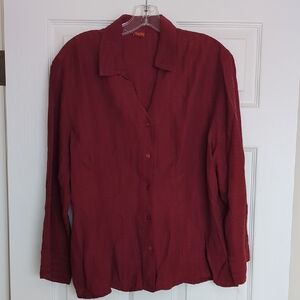 Tianello Women's Brick Red Button-Up Top 100% Bemberg Made In USA Size XL